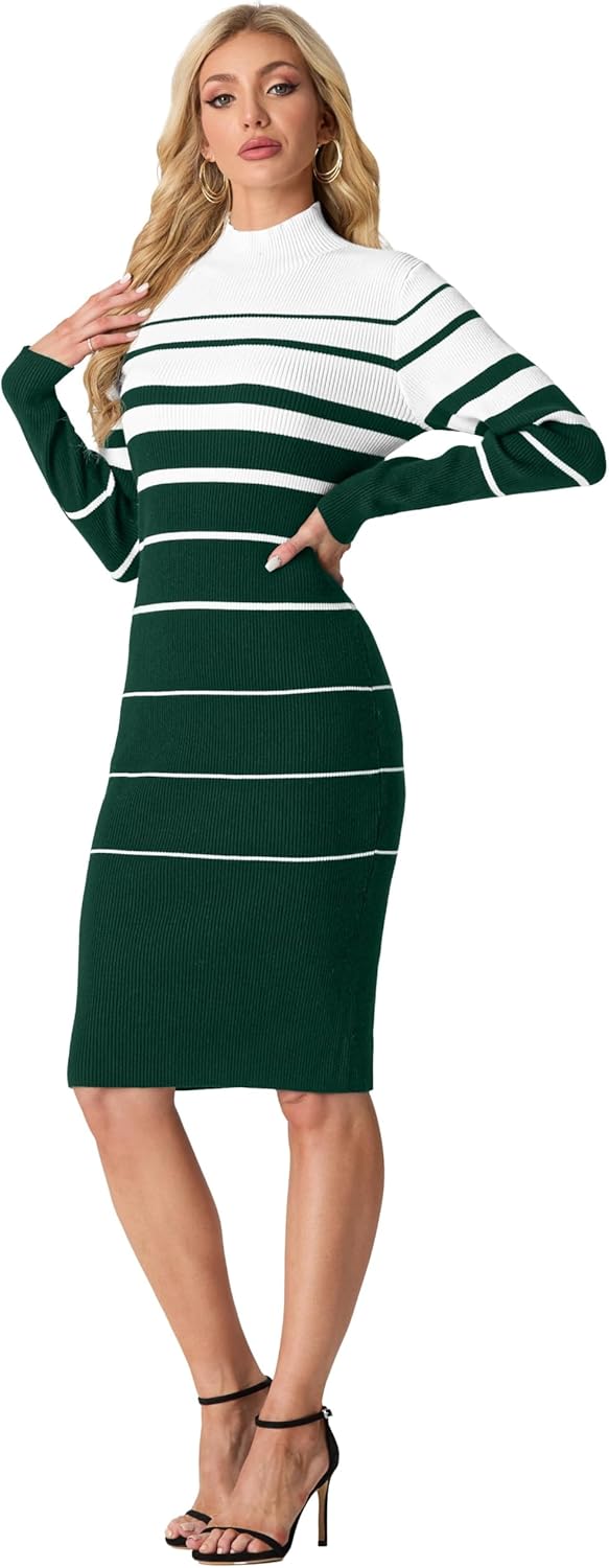 GRECERELLE Womens 2026 Fall & Winter Outfits Sweater Dress Mock Neck Long Sleeve Slim Fit Ribbed Knit Bodycon Midi Dress - Image 2