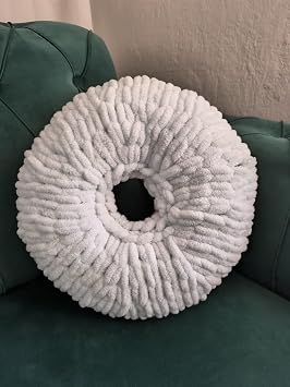 El Yapımı Dekoratif Donut Yastık, 32 cm, Pembe ve Beyaz