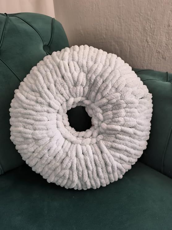 El Yapımı Dekoratif Donut Yastık, 32 cm, Pembe ve Beyaz