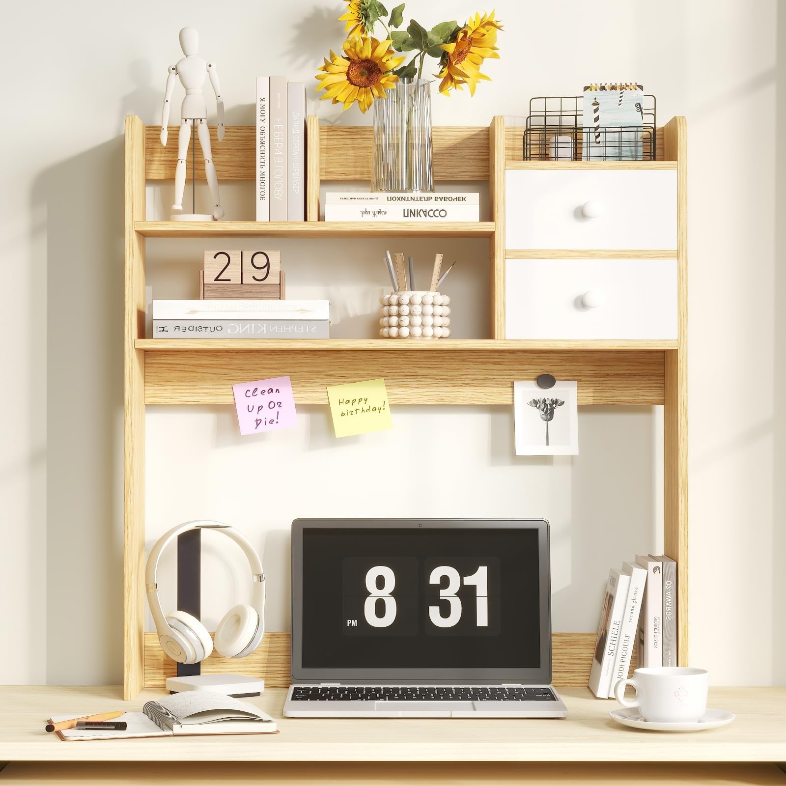 GUODDM Desktop Bookshelf - Expandable Desktop Storage Organizer, Multipurpose Desk Hutch Shelf Organiser Display Rack Storage, For Office Home Dormitory