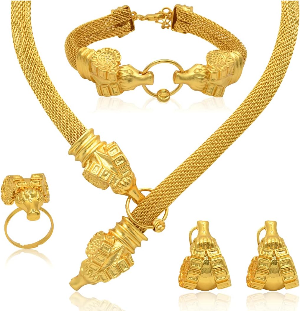 SUVAN JEWELRYDubai Gold Necklace Set with Pendant African Nigerian 24K Jewelry Set Earrings and Bracelets Bridal Indian Fashion for Wedding