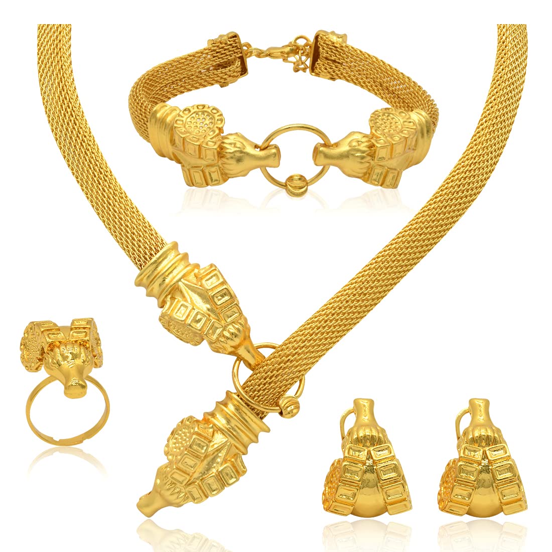 SUVAN JEWELRYDubai Gold Necklace Set with Pendant African Nigerian 24K Jewelry Set Earrings and Bracelets Bridal Indian Fashion for Wedding