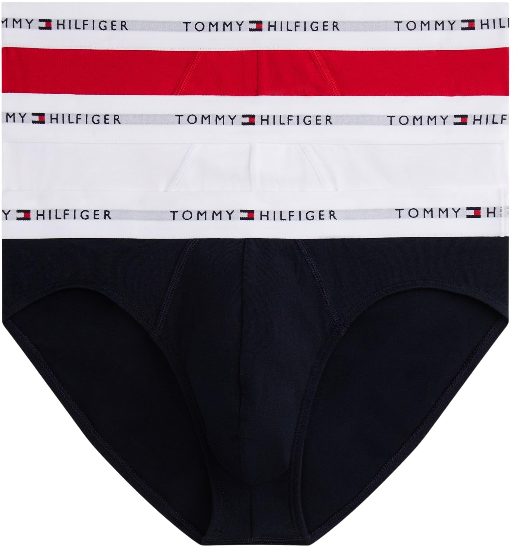 Tommy Hilfiger Herren 3er Pack Unterhosen Hip Briefs mit Logobund, Mehrfarbig (Wht/PRM Red/des Sky), XL