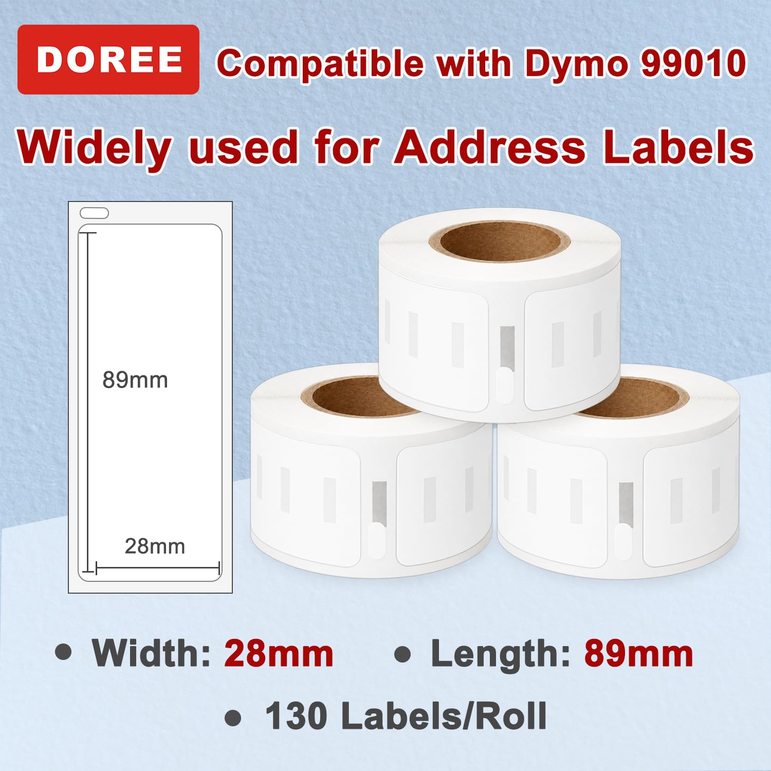 DOREE 12 rotoli 99010 S0722370 Etichette standard per indirizzi, 28x89 mm | etichette 28 mm x 89 mm compatibili con Dymo LabelWriter 400, 450, 450 Duo, 450 Turbo 4XL, 320 (130 etichette per rotolo)