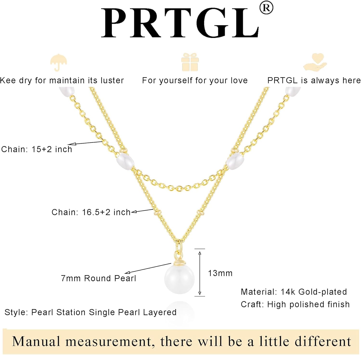 Pearl Necklace: 14K Gold-Plated/White Gold-plated Pearl Necklace for Women 16.5” + 2” - Image 5