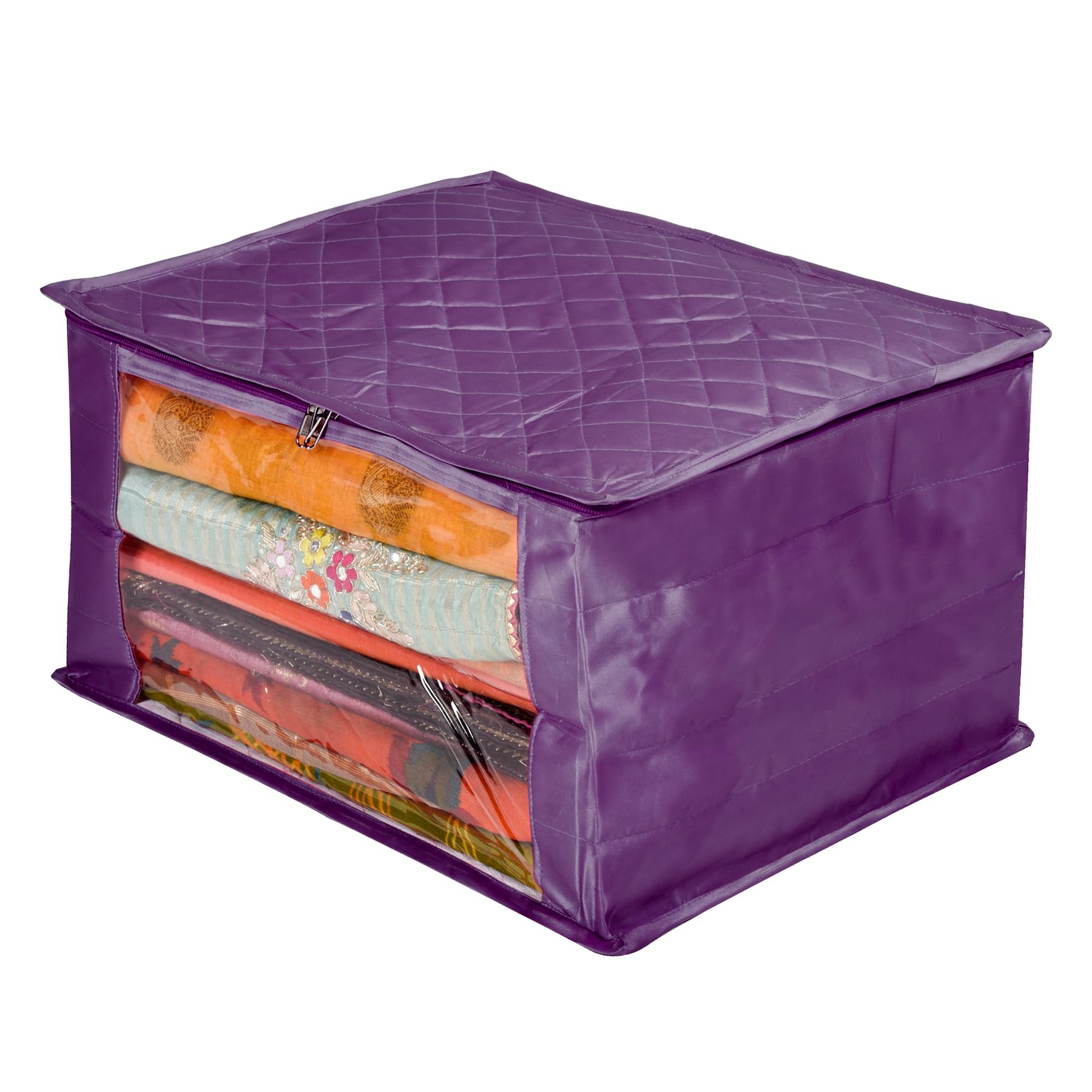 Kuber Industries Saree Cover | Satin Zip Closure Saree Cover | Wardrobe Organiser for Suit | Transparent Window Saree Cover | 9 inch | Purple