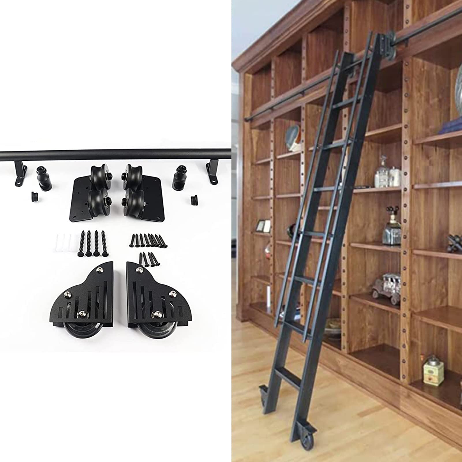 Kit rail coulissant pour échelle mobile de bibliothèque et tube rond