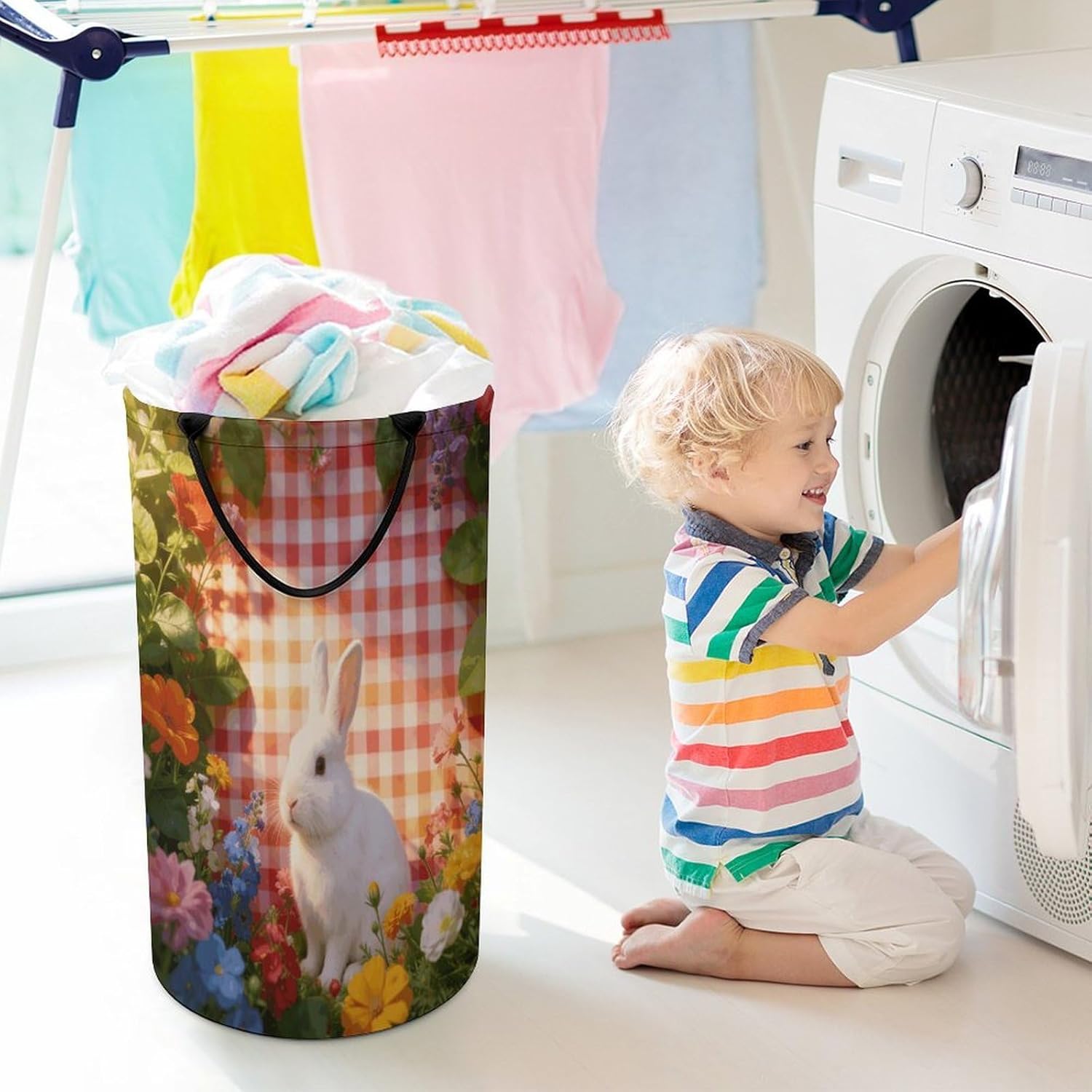 Gingham Garden Laundry Hamper Portable Lightweight Clothes Hampers Fashion Dirty Laundry Storage Basket Large Capacity Foldable Clothes Baskets for Bathroom Bedroom