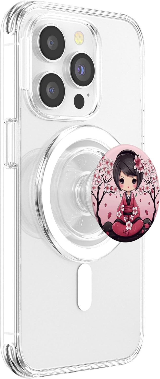 Cute Kokeshi Doll With Cherry Blossoms I Kokeshi PopSockets MagSafe PopGrip for iPhone