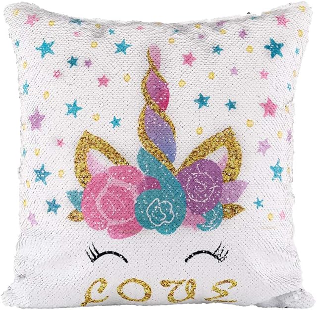 Qivange 2PCS Magic Unicorn Pillow Case, Magic Reversible Sequin Cushion Cover Throw Cushion Case For Home Sofa Decorative 40X40CM