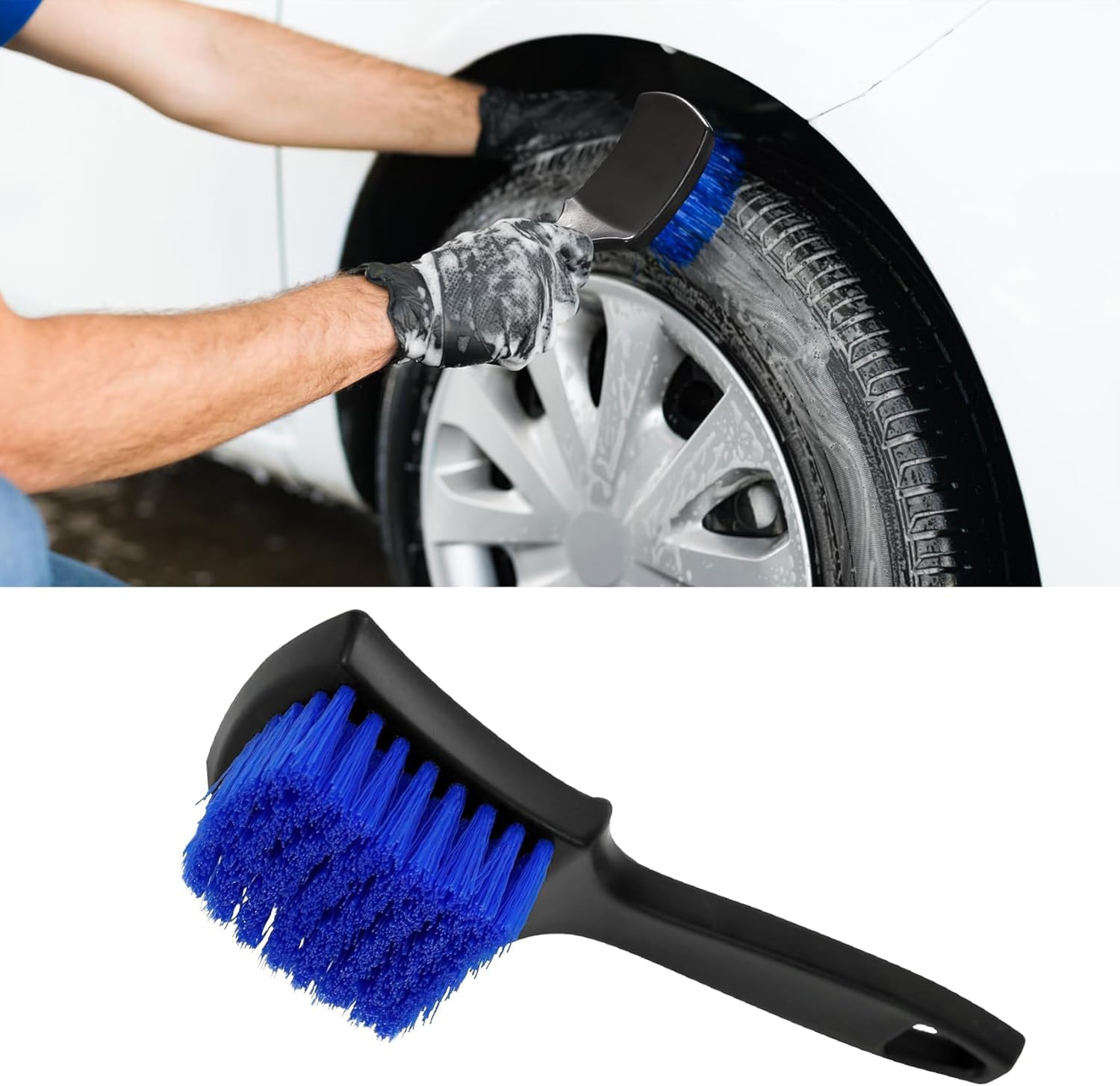 Car Carpet Cleaning Brush, Wheel Hub Scrub Brush Floor Mat Cleaning Brush with Stiff Bristle, Tire Carpet Srubber Upholstery Detailing Brush for Car Interior Home Cleaning (Blue)-image-7