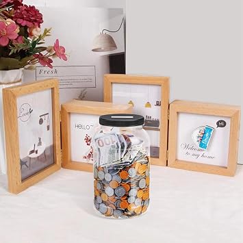 Yamahiko Large Clear Coin Bank Jar with Slotted Lid, One Gallon Plastic Money Tip Change Savings Jar for Coin or Raffle Ticket, Big Clear Money Tip Piggy Change Bank Box for Adults Teens