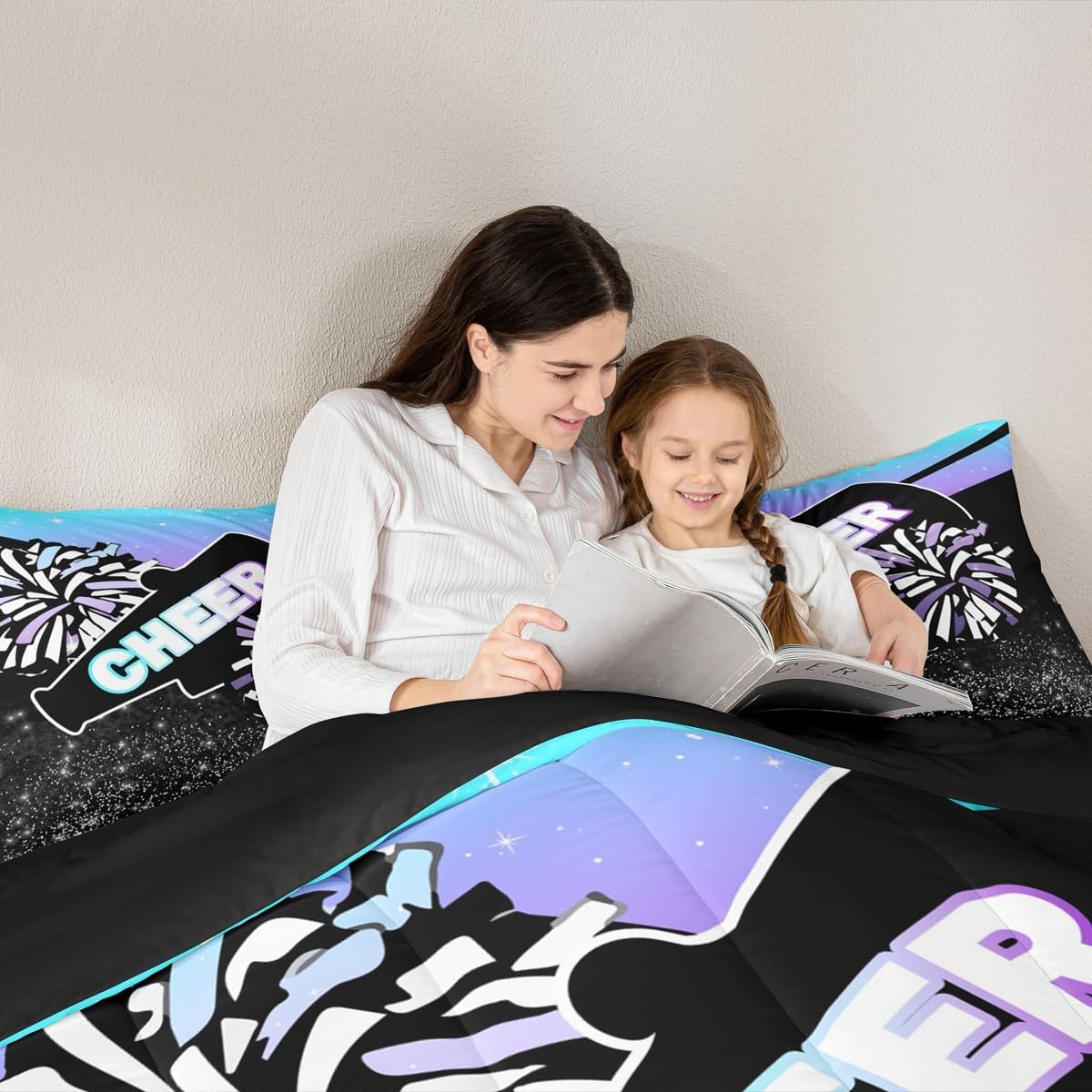 Feelyou Blue Purple Cheer Comforter Set Dreamy Girly Gymnastic Sports Comforter for Kids Boys Girls Gymnastics Lovers Bedding Set Cheer Sports Duvet Set Room Decor Quilt Queen Size Boys