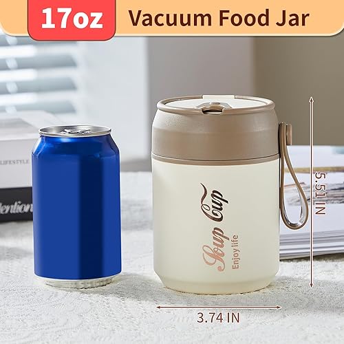 Miniatura 4 de Tarro de almuerzo aislado de 17 onzas con asa y cuchara plegable, comida caliente a prueba de fugas para niños y adultos, taza de sopa de acero