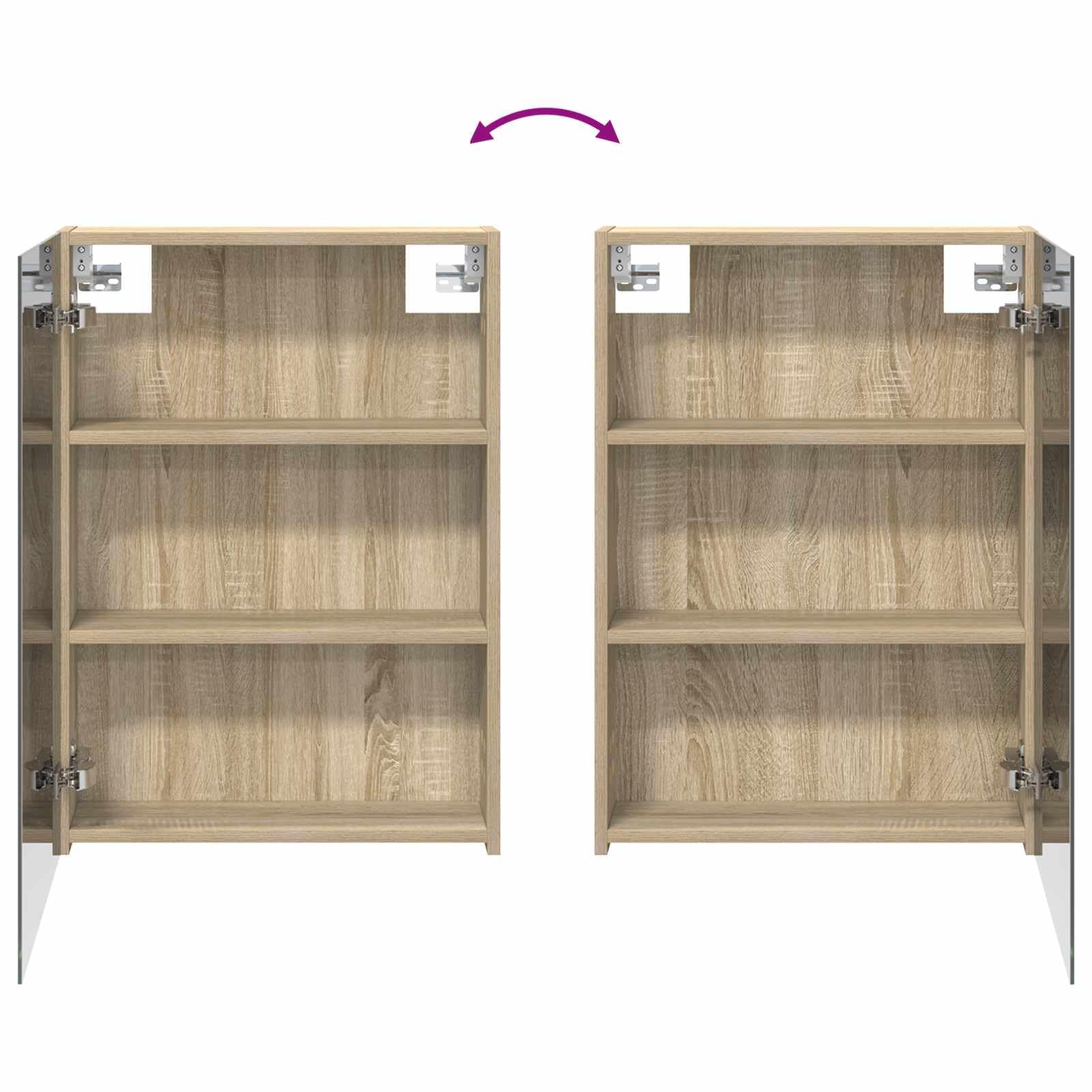 Szafka łazienkowa z lustrem Sonoma z drewna dębowego, 50 x 14,5 x 70 cm, montowana na ścianie, z dwoma półkami, drzwiczkami z zawiasami, schowkiem do łazienki, umywalki, przechowywania i