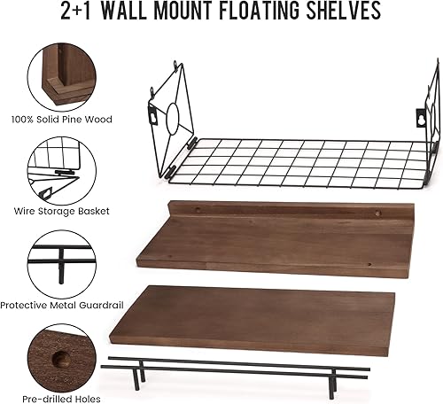 Miniatura 4 de Estantes flotantes para pared, juego de 3 estantes flotantes para decoración de pared, estantes flotantes de baño con soporte de papel higiénico de