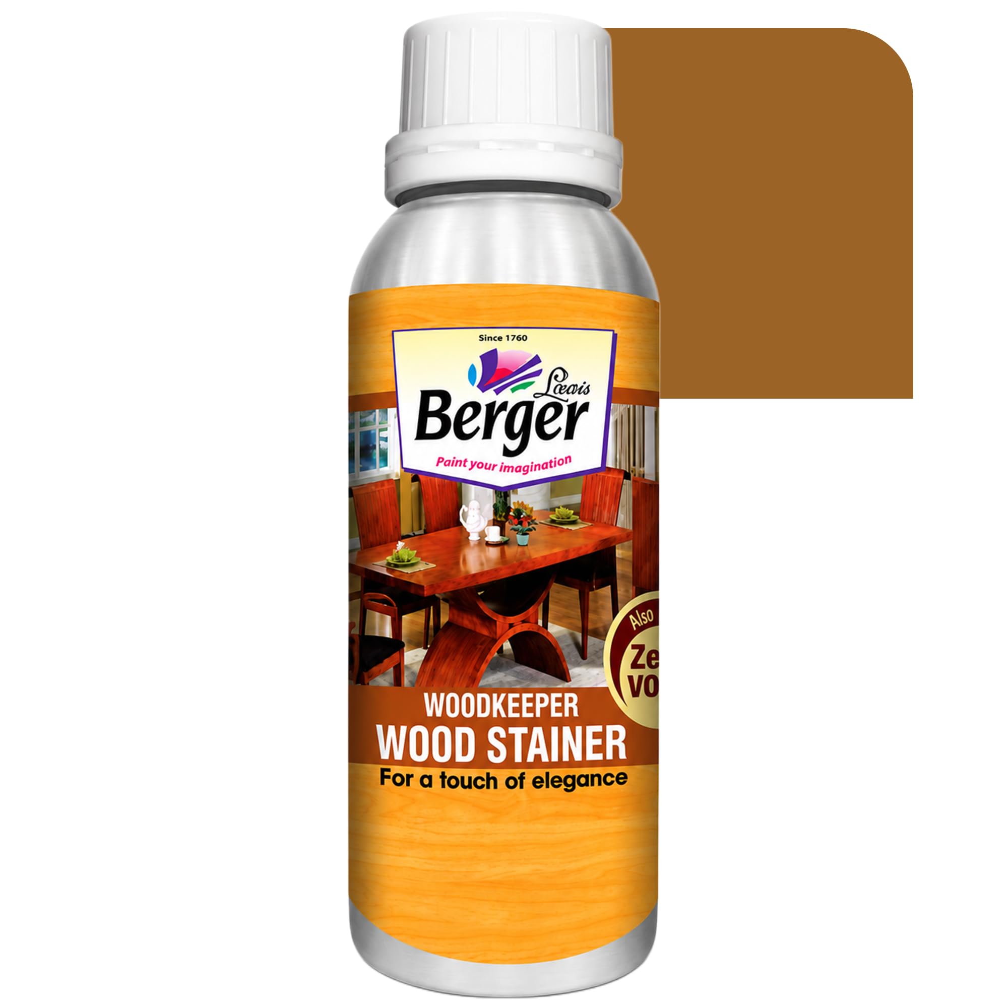 Berger Wood Keeper Oak Yellow Wood Stain with Leakproof Bottle & Easy Cloth Application Transparent Solvent-Based Stainer for Home Office Furniture Surfaces Shine and Finish (Pack of 1, 500ML)