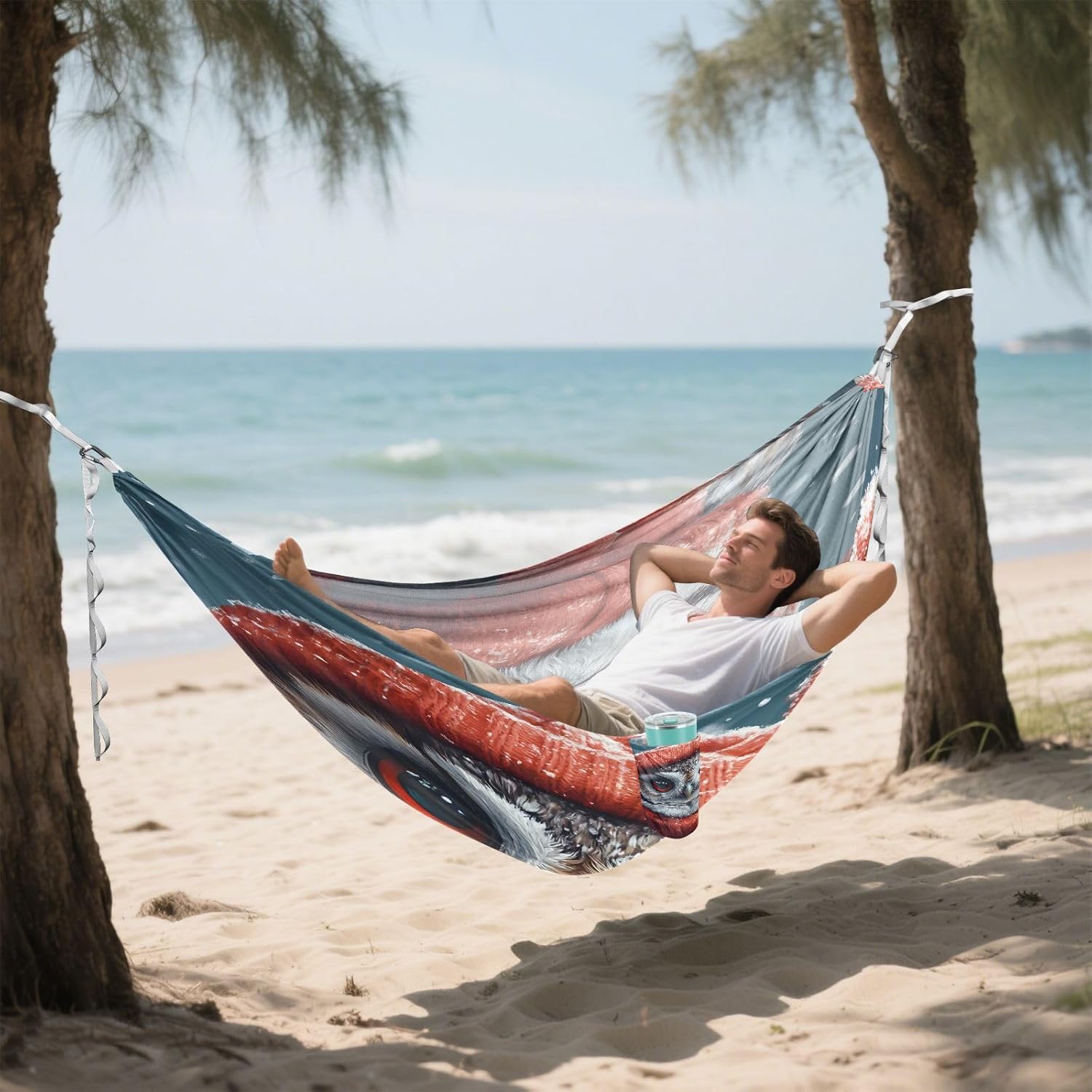 ALAZA Christmas Owl Camping Hammocks Single or 2 Person 500 lbs Portable Parachute Travel Hammock w/Tree Straps for Hiking Backpacking Indoor Outdoor