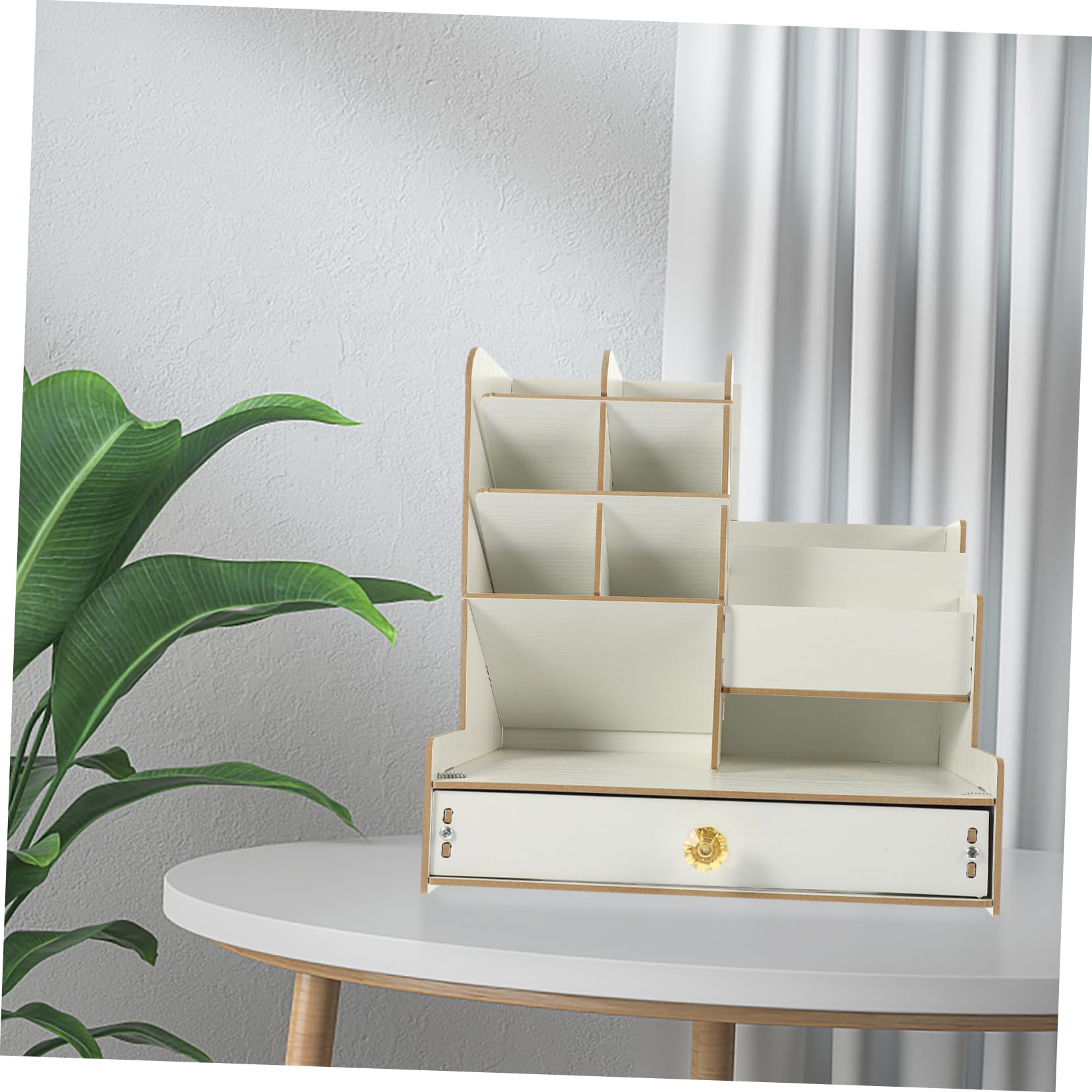 Organizador de Escritorio Compartimentos Grandes Blanco de Madera
