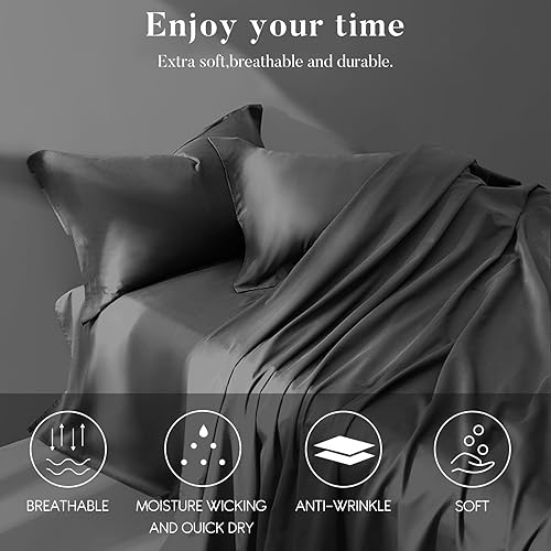 Miniatura 5 de Juego de sábanas de 4 piezas, microfibra suave, transpirable, resistente al encogimiento y a la decoloración, fácil cuidado (tamaño matrimonial,