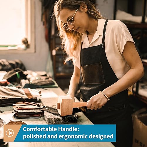 Miniatura 5 de Mazo de madera de 9.6 pulgadas, martillo de hielo de madera de haya maciza, herramienta de mano de carpintero sin daños para carpintería, tallado de