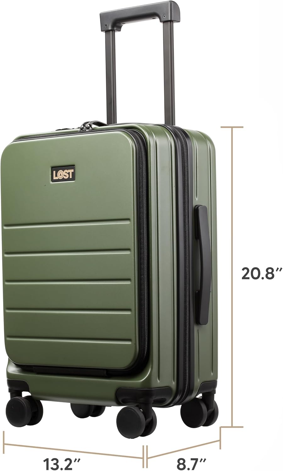 LOST Luggage Wander Carry-On Suitcase - TSA Approved - Ultra-Durable Polycarbonate Shell - USB Charging Port - Interior Organization + Water-Resistant Pocket - 360° Wheels (Forest)