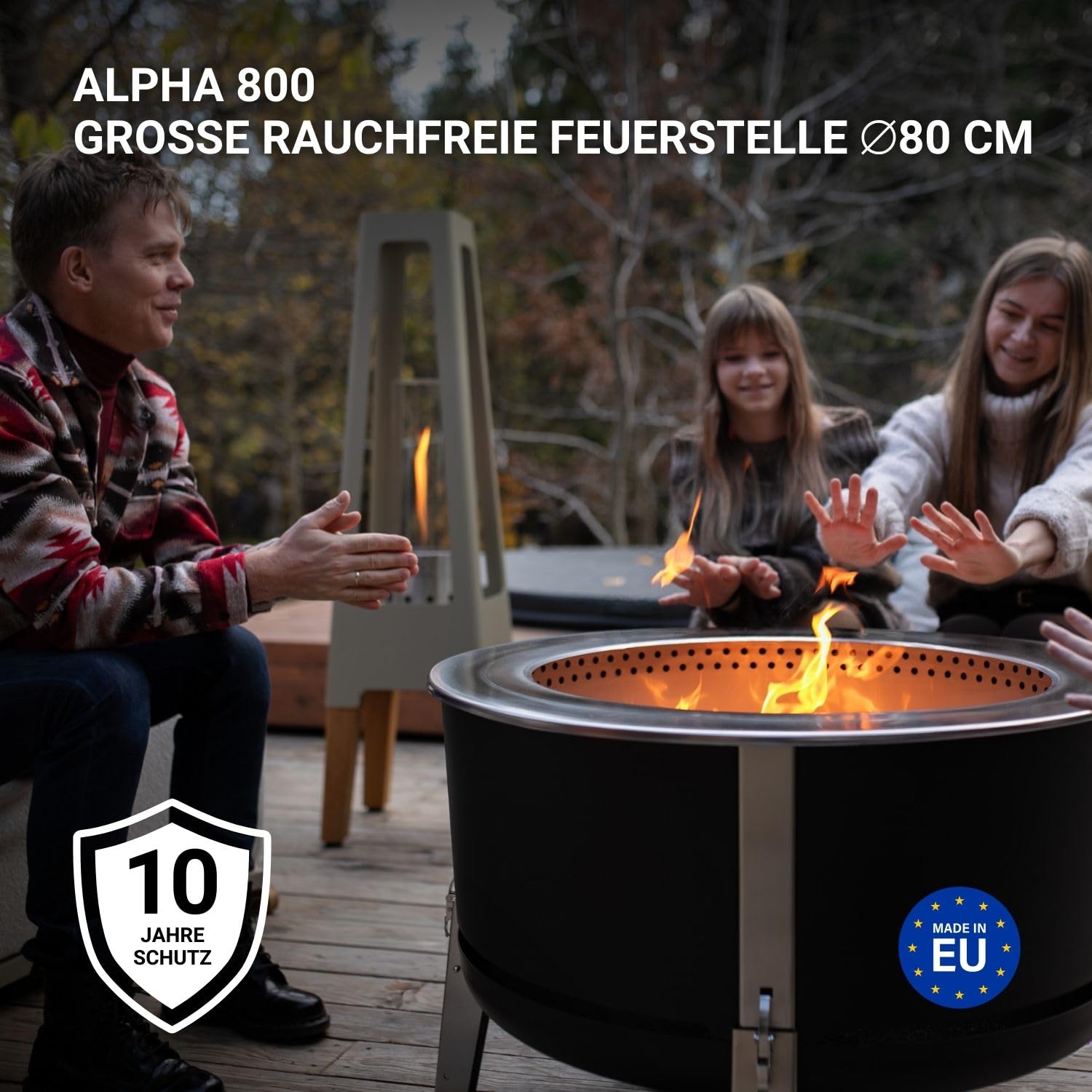 Masuria Rauchfreie Feuerschale 80cm Alpha 800 - Patentierte Rauchreduzierung bis zu 95% - Premium Feuertonne aus Edelstahl