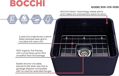 Miniatura 273 de BOCCHI Classico Farmhouse Delantal de arcilla refractaria delantera de 20 pulgadas. Fregadero de cocina de un solo tazón con rejilla inferior Café