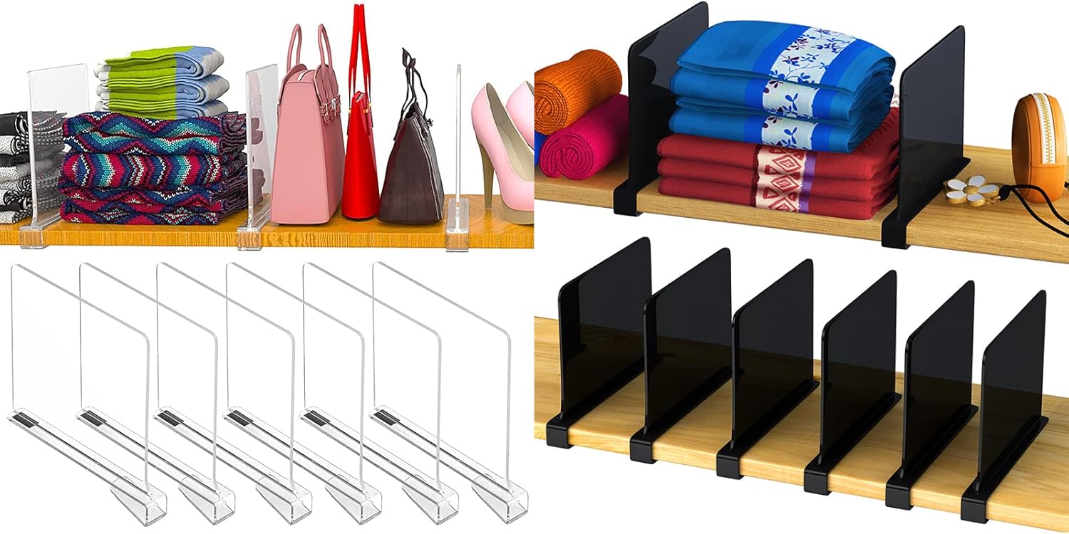 6 Pack Clear Closet Shelves, Shelf Dividers, Acrylic Shelf