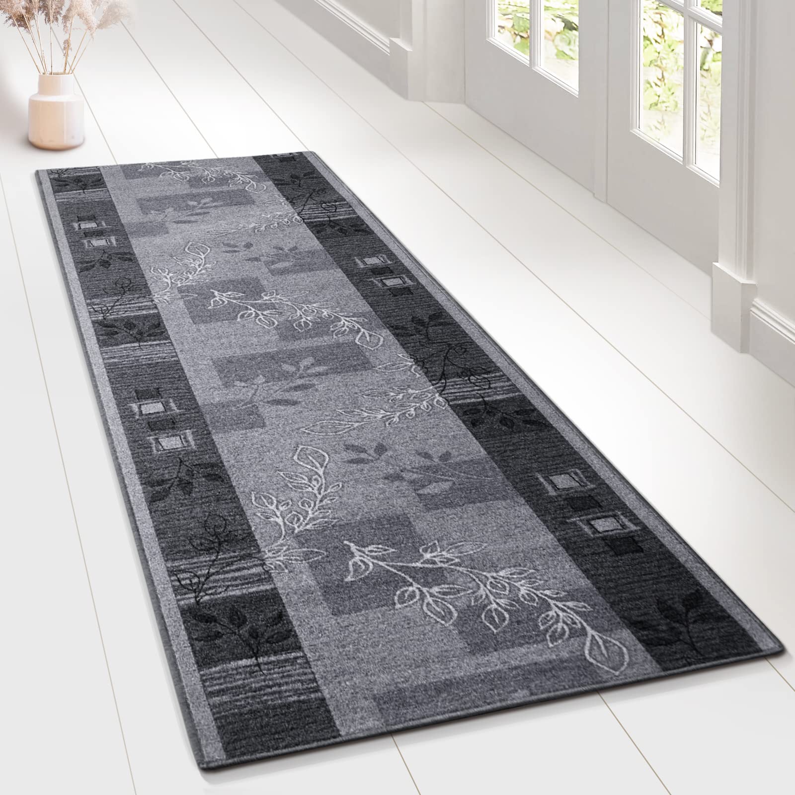 Tapis de cuisine antidérapant au mètre à motifs géométriques gris