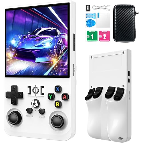 R36MAX Retro Handheld Games Console, Retro Game Console with 4.0 inch IPS HD Screen, Video Game Consoles with 64GB Memory, Portable Gaming Player for Travel, Gift for Teen or Partner, White
