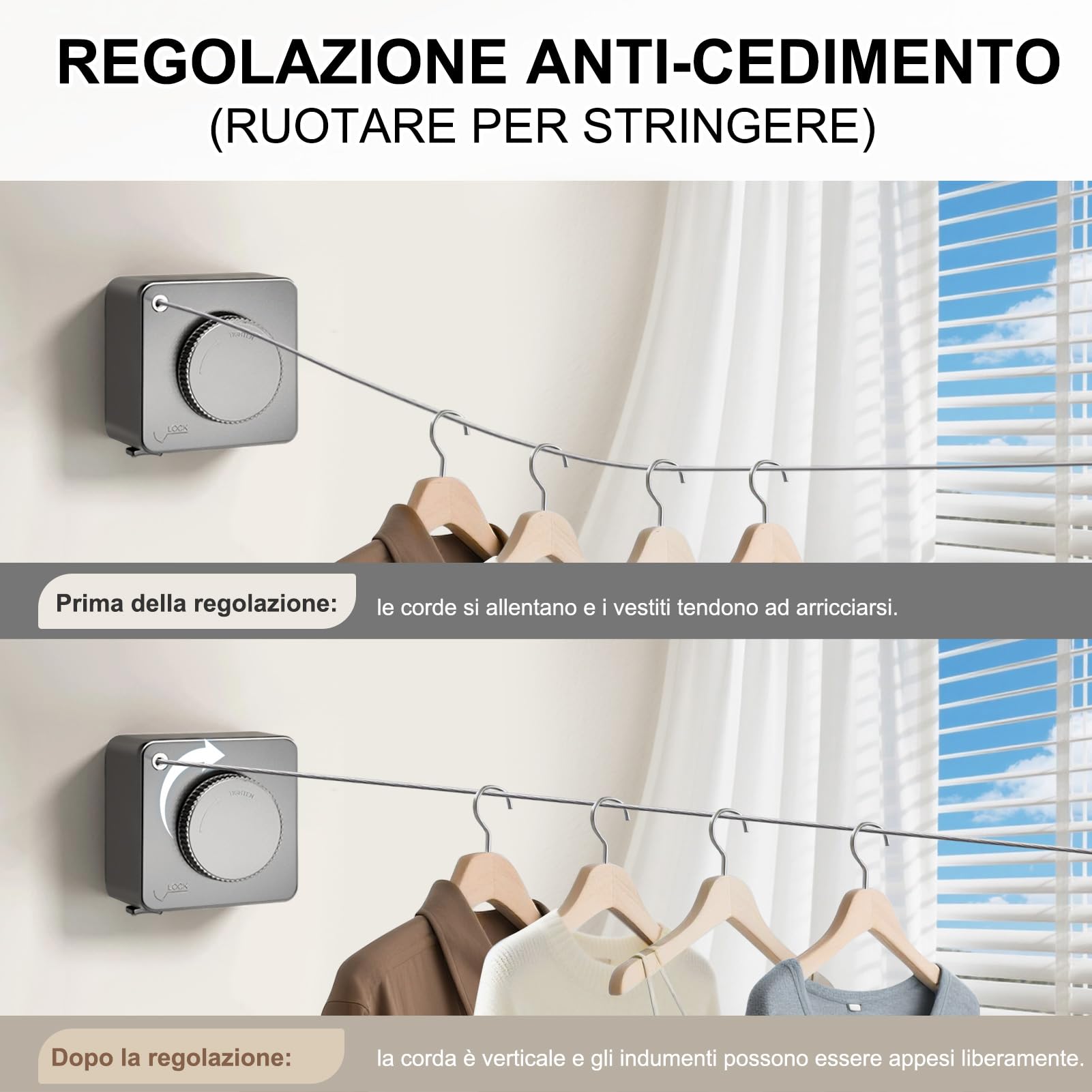 Stendibiancheria da parete, salvaspazio, retrattile, pieghevole in metallo - 96 cm