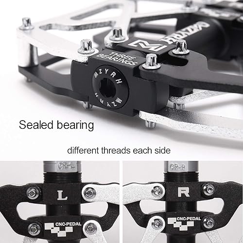 Vista 34 de MZYRH Pedales de bicicleta de montaña, ultrarresistentes, coloridos mecanizados CNC, 9/16 pulgadas, sellados con 3 pedales de rodamiento Rodamientos