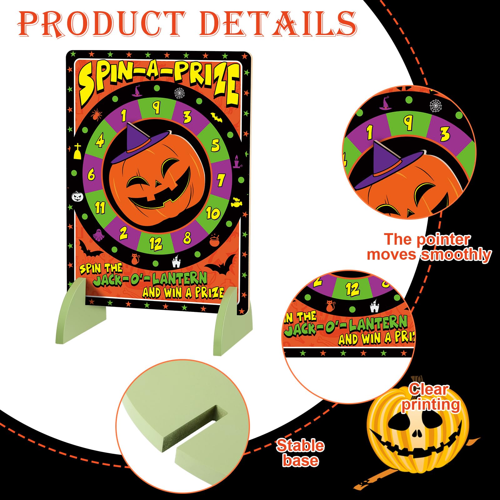 Halloween Prize Wheel Spinner - 14.6x19.7 Inch Wood Carnival Game For - View #5