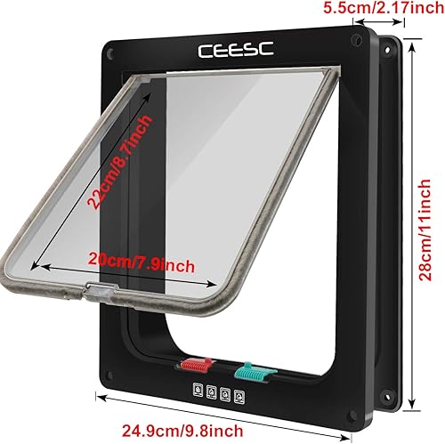 Miniatura 5 de CEESC Puerta para gatos extragrande (tamaño exterior 11 x 9.8 pulgadas), puerta grande para gatos con bloqueo de 4 vías para puertas interiores y