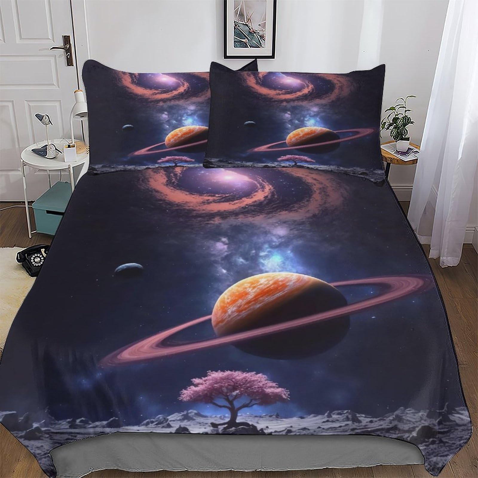 Housse de couette microfibre King 220x240cm motif ciel étoilé 3D