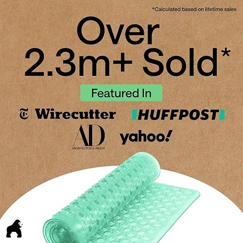 Vista 9 de GORILLA GRIP - Alfombrilla patentada para bañera y ducha, tapete lavable para el piso de la bañera, ventosas y orificios de drenaje para mantener