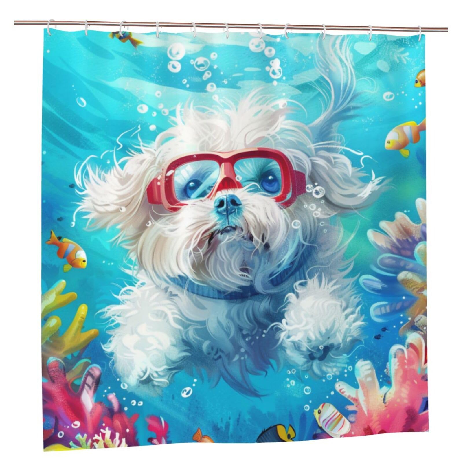 WYLJY Shower Curtain with Funny Maltese Dog Animal Pattern Bath Curtain 72"" W x 72"" L for Bathroom Decor with Hooks, WYLJY-CURTAIN-SY2