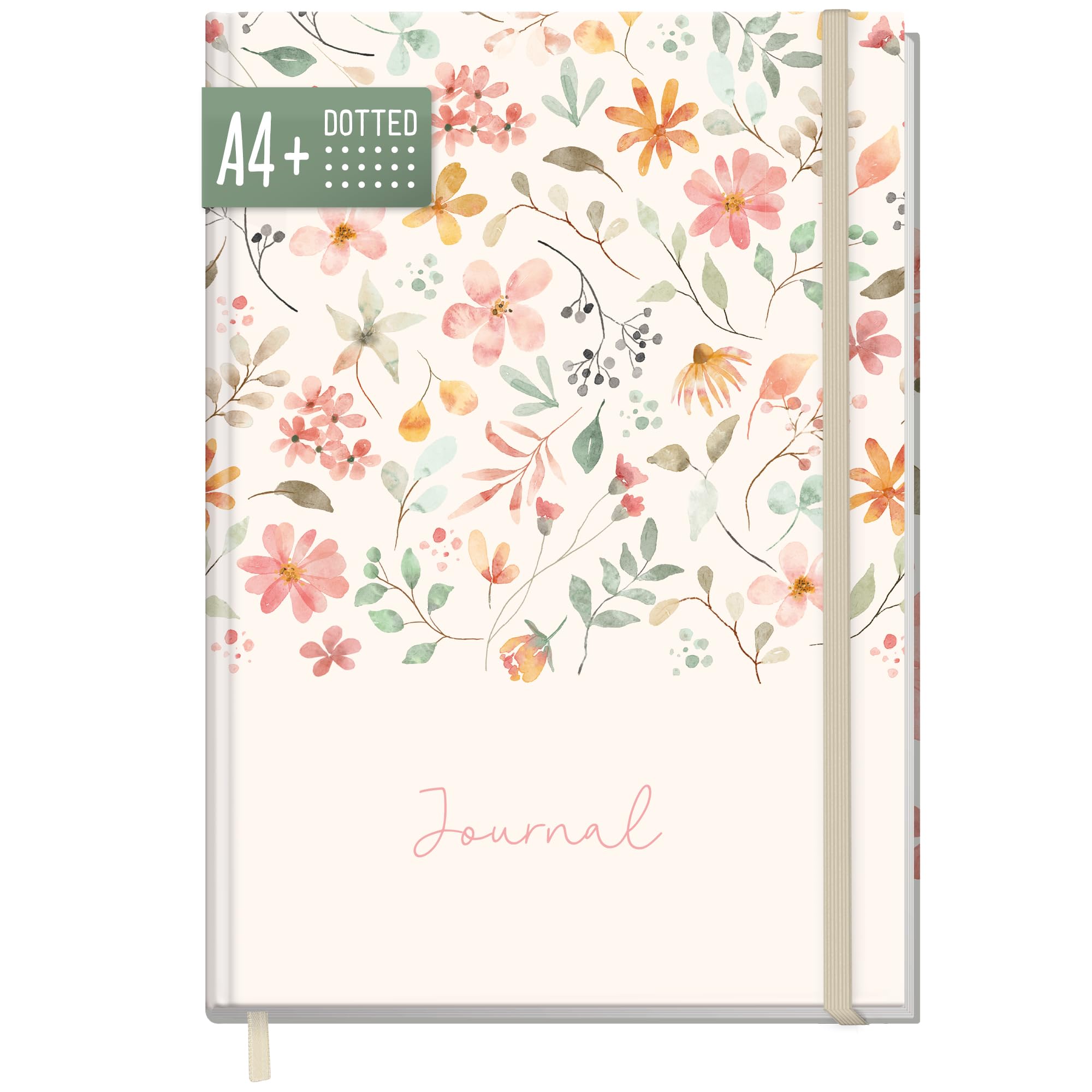 Häfft paper&you® Notatnik Dotted Journal A4+ w kropki "Wild Blossoms" | 156 ponumerowanych stron z siatką kropkową i gumką – do prowadzenia dziennika, sporządzania list i robienia notatek