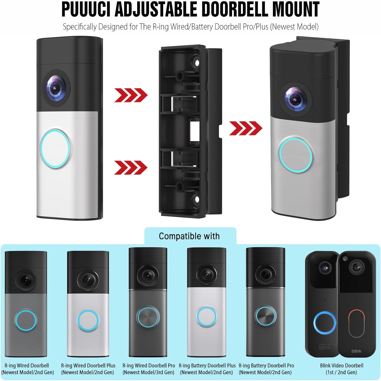 Video Doorbell Angle Mount - Adjustable Wall Mount Bracket for R-ing Wired Doorbell Plus/Pro (Newest Models) & Battery Doorbell Plus/Pro (2nd Gen) - Ideal for Apartment, Home & Business