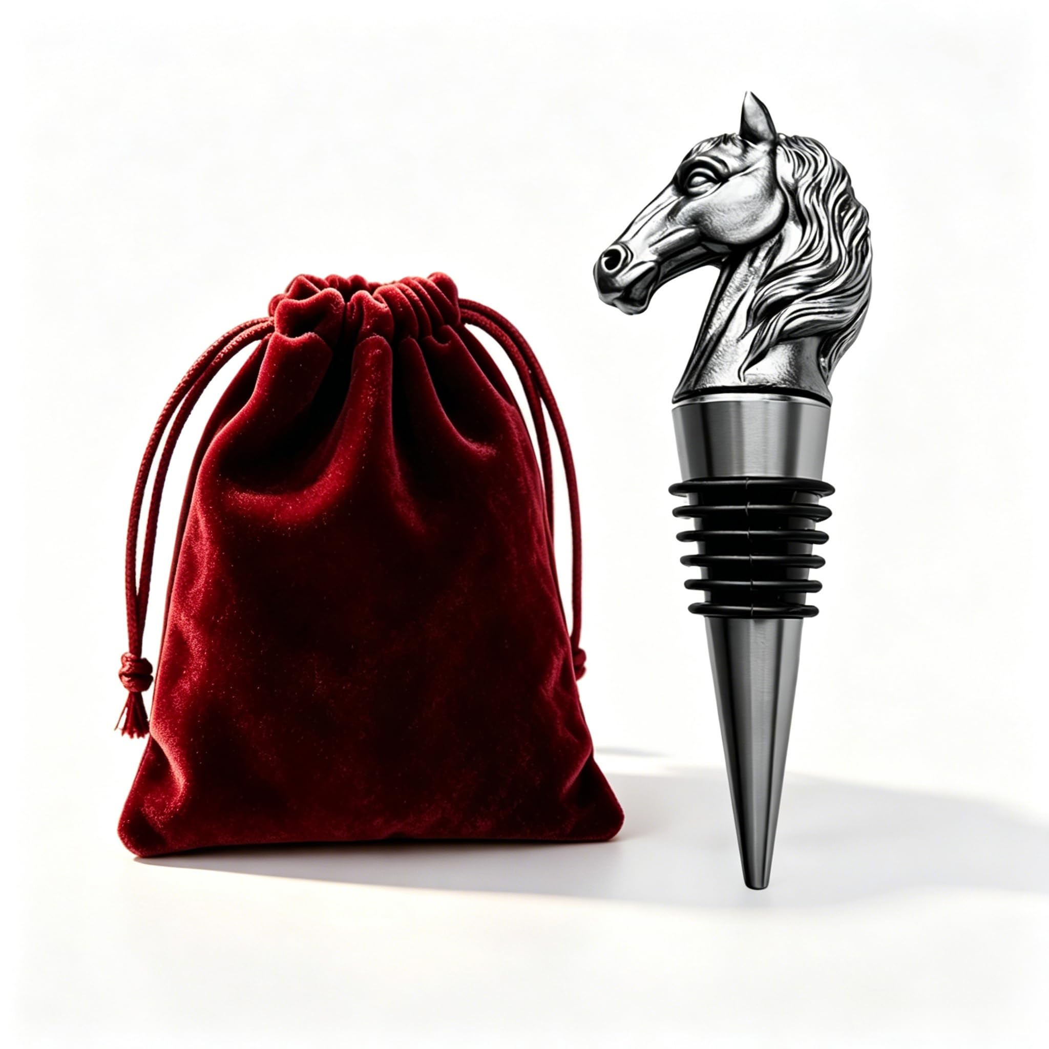 Vinoveltty Horse Head Wine Stopper, Horse Gifts for Men Women, Derby Festival Gifts Fathers Day Christmas Birthday Gift for Horses Lover, Bottle Stoppers for Wine Champagne, Dark Silver with Gift Bag