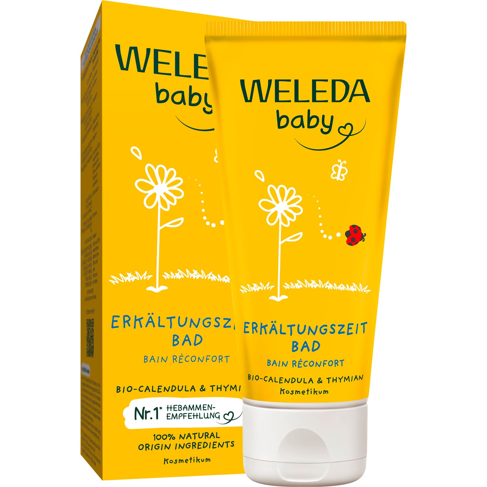 WELEDA Bio Baby Calendula Erkältungszeit Bad – Naturkosmetik Erkältungsbad mit Thymian, Latschenkiefer & Lavendel wirkt durchwärmend – Natürlicher Erkältung Badezusatz für Baby & Kind (vegan, 75ml)