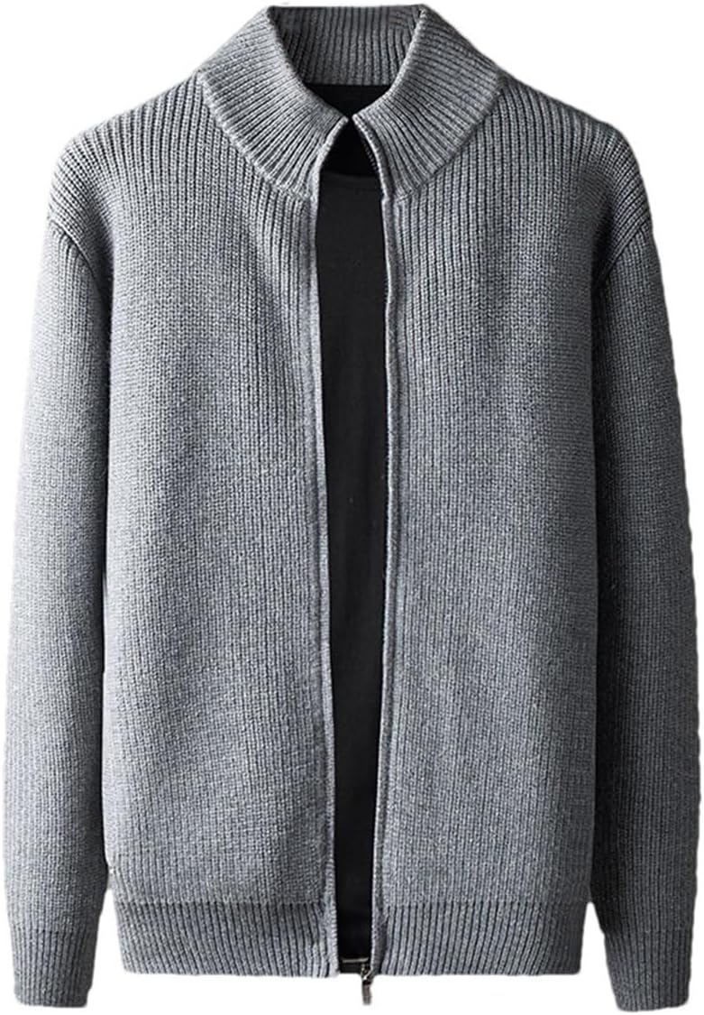 Haitpant Men's Autumn Winter Stand Collar Zipper Cardigan Sweater Long Sleeve Thickened Casual Jacket