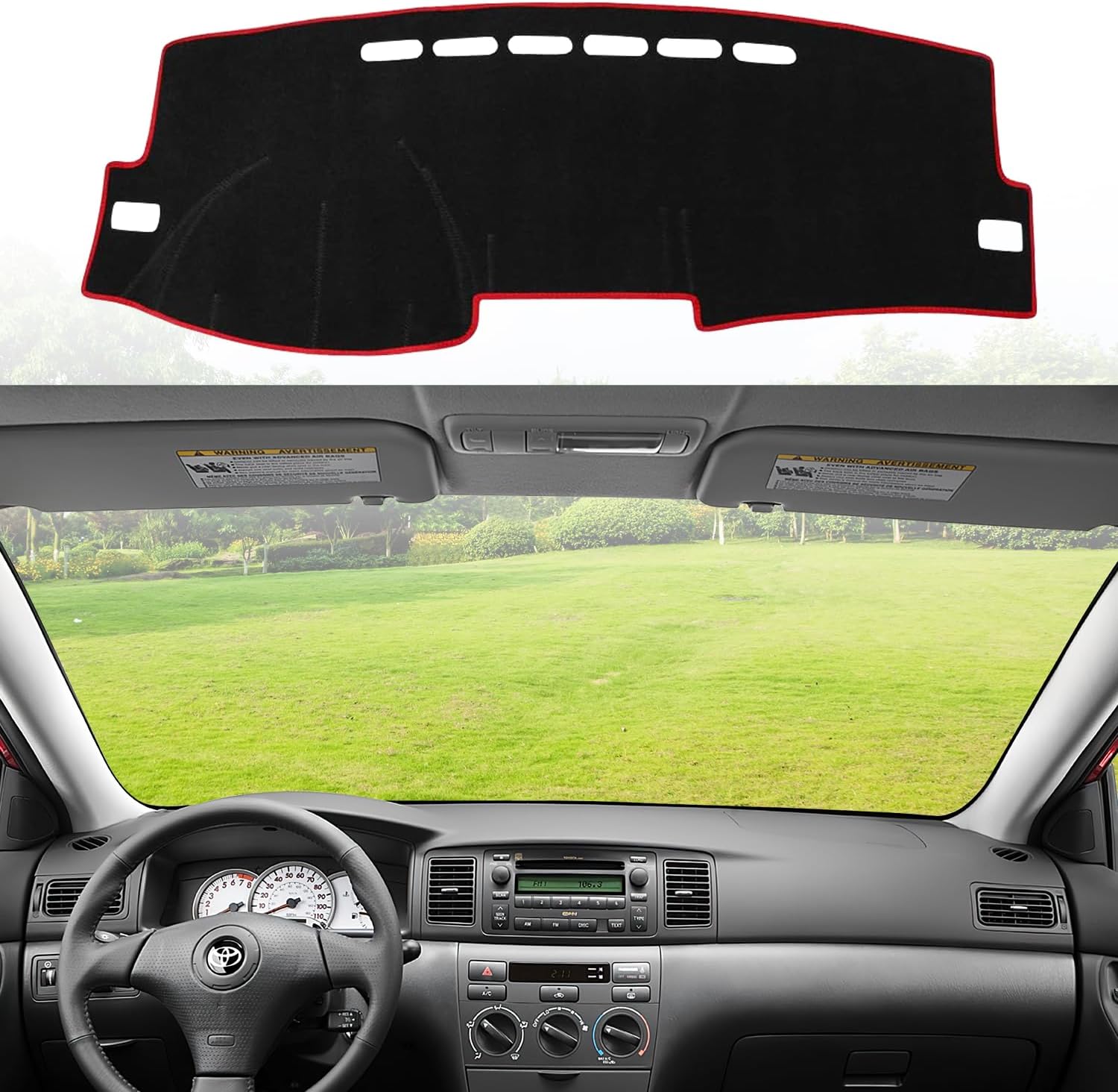 Dashboard Dash Cover Mat for Toyota Corolla 2007 2008 2009 2010 2011 2012 2013 Polyester Custom Fit Toyota Corolla Accessories Dash Cover Red Trim (Corolla 2007-2013, Black-Red)
