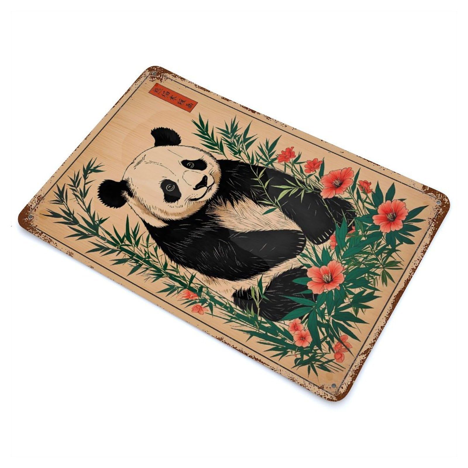 Panda Bamboo Japanese Rusty Metal Tin Sign 11.8"x7.9", Ideal for Pub, Kitchen And Man Cave Decor