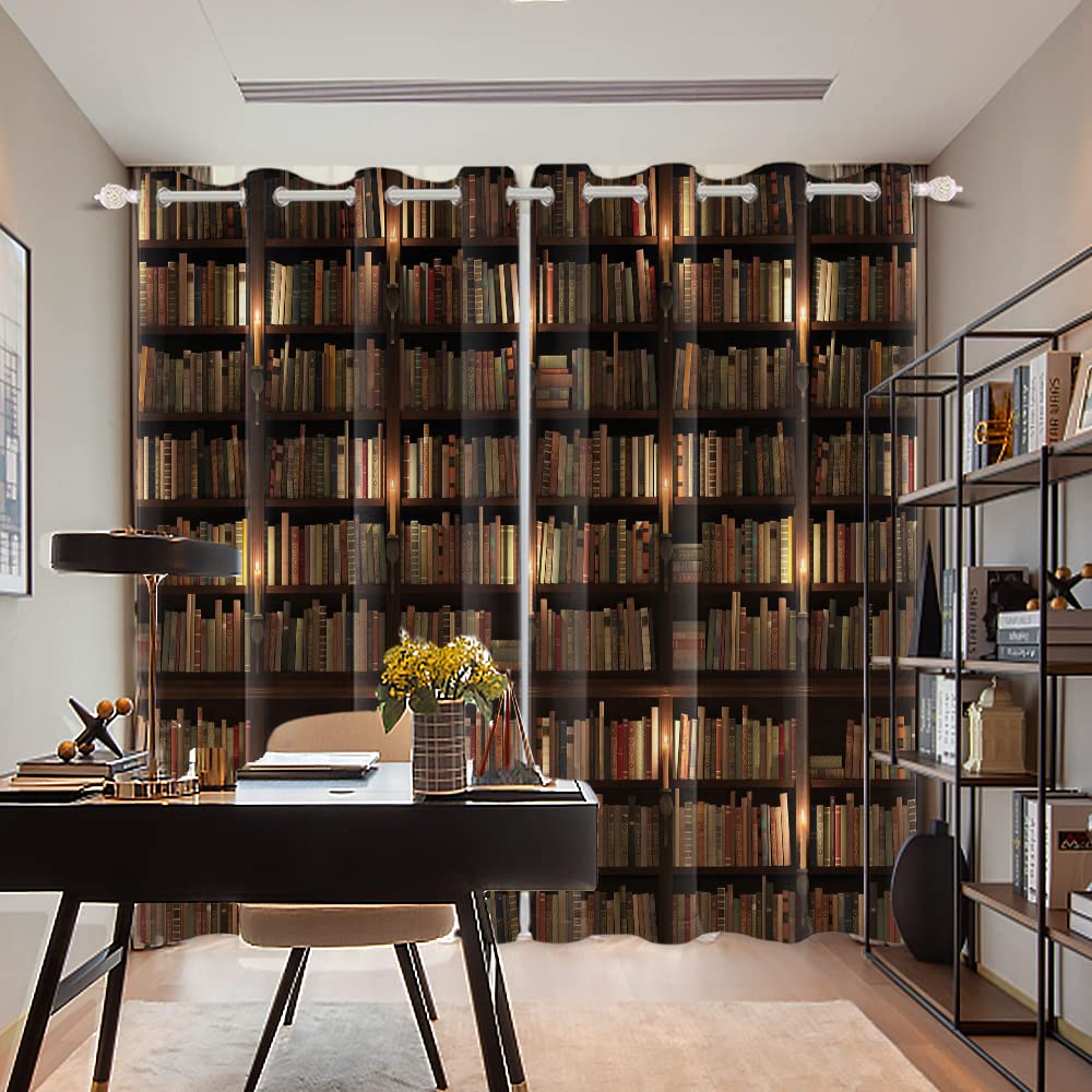 Vintage biblioteka regał na książki zestaw zasłon okiennych klasyczne zachodnie książki design edukacyjne zasłony dla dzieci retro regał motyw idealny do gabinetu lub klasy dekoracja zasłony