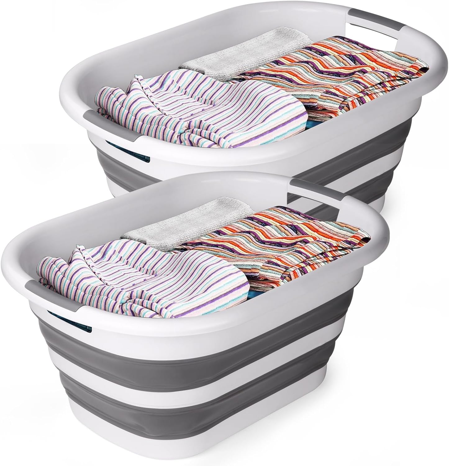 2 Pack Collapsible Laundry Basket 40L(10.5 Gallon) – Plastic Foldable Pop-Up Clothes Hamper with Handles - Portable Washing Tub & Space Saving Organizer for Dorm, Bedroom & Bathroom