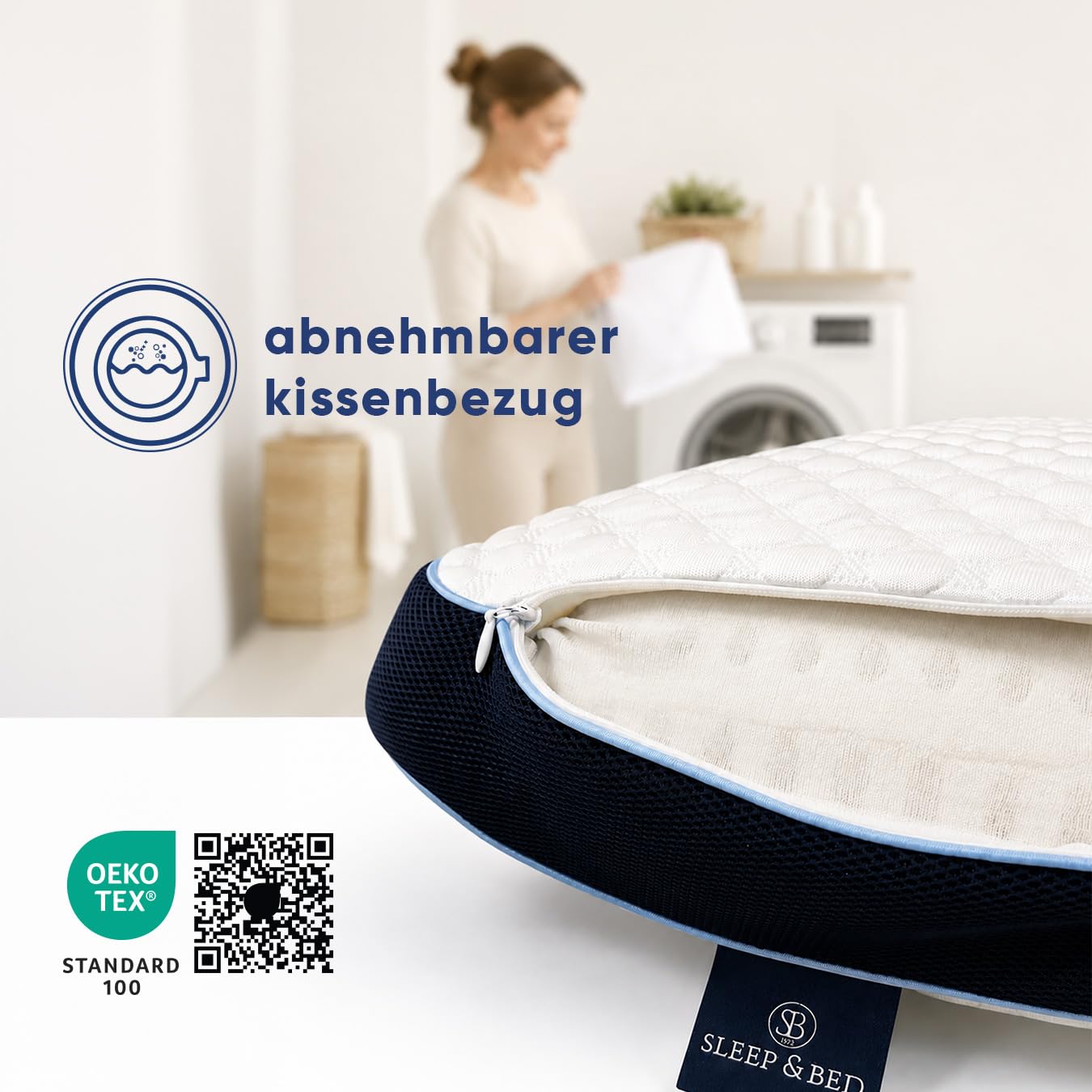 SLEEP & BED Kühlendes Kopfkissen 40x60 cm, Ergonomisches Memory Foam Kissen, Kühlkissen gegen Nachtschweiß, Atmungsaktives Nackenkissen für Seiten-, Rücken- & Bauchschläfer, Waschbarer Bezug