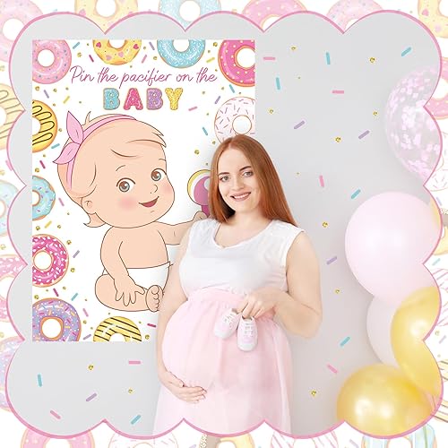 Miniatura 5 de Faccito Pin The Chupete Juego de baby shower, decoración de fiesta de baby shower, incluye póster grande, 24 calcomanías para chupete, juego para