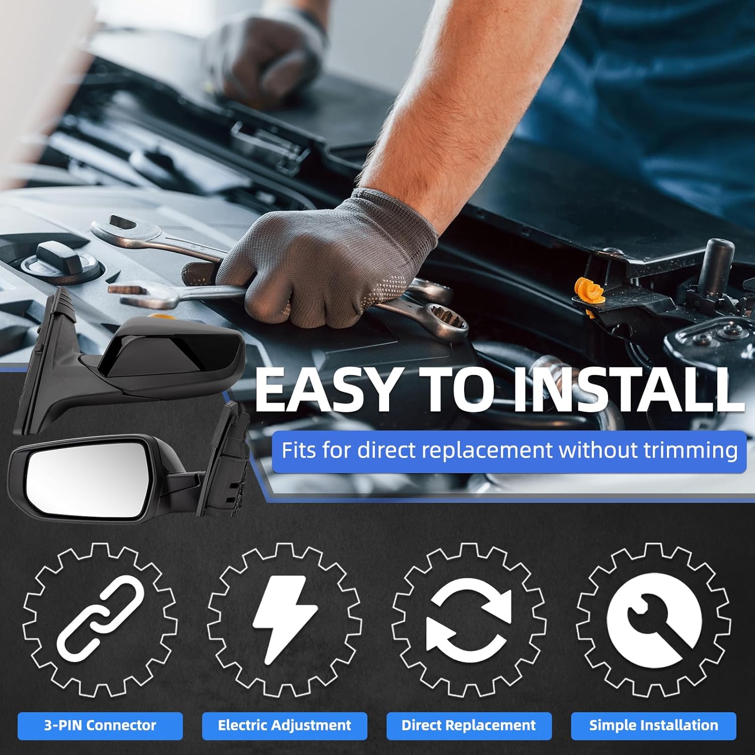 Left Driver Side Rear View Mirror Replacement for Chevrolet Chevy Malibu 2016 2017 2018 2019 2020 2021- Rearview Mirrors with 3Pins,Electric Adjustment, black